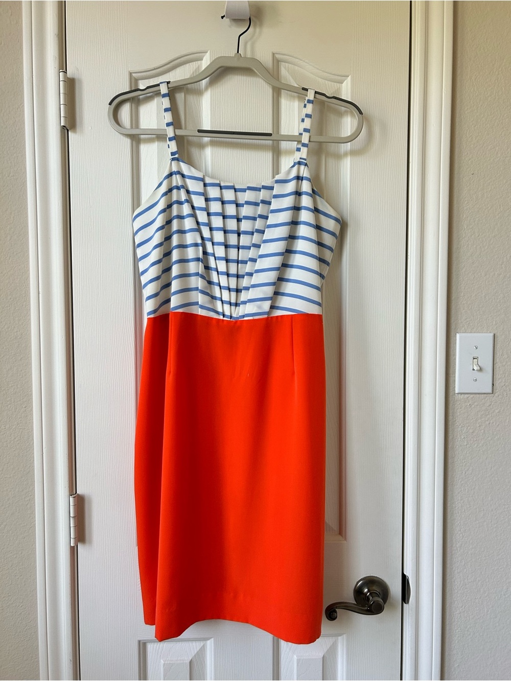 Cremieux Striped Blue & White Top with Bright Orange Midi Dress Size 10